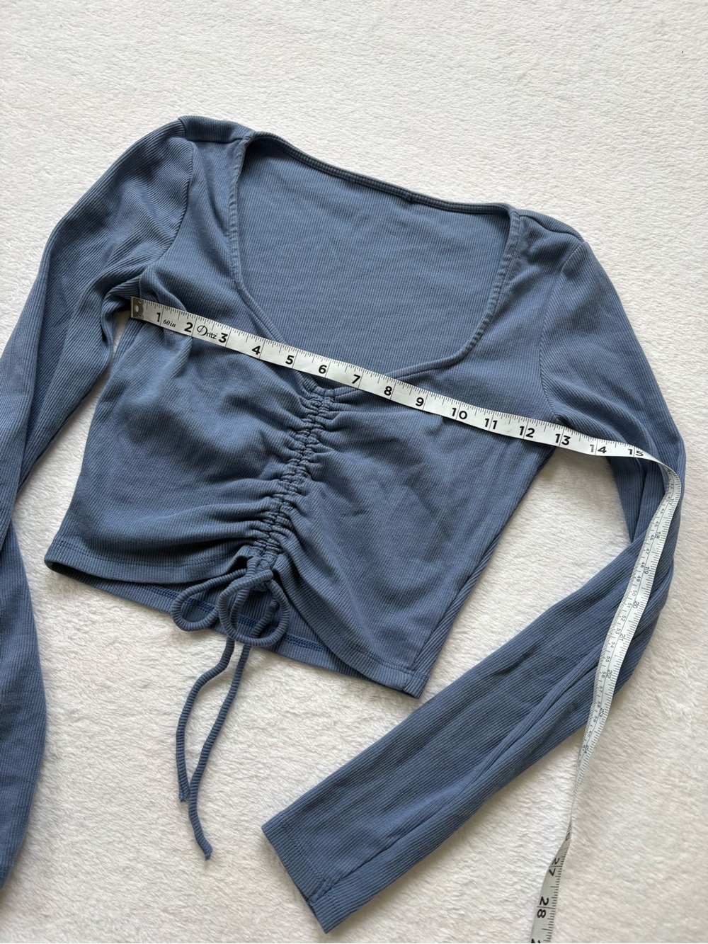Ruched V-Neck Long Sleeve Crop Top - Blue - Picture 4 of 6